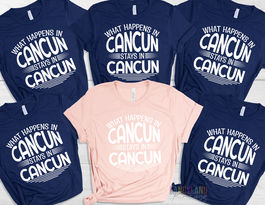 Group Travel Shirts - What happens in Cancun