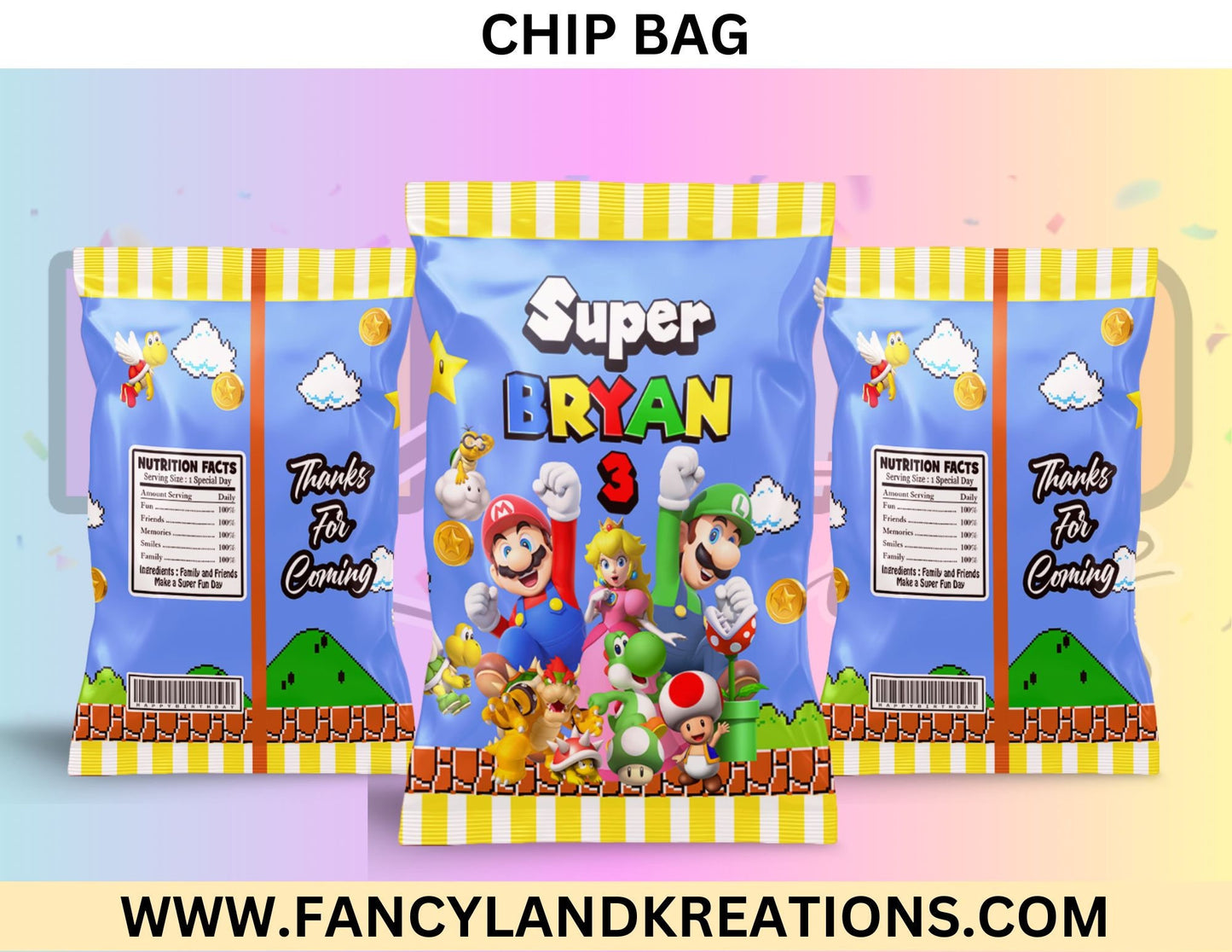 Super Mario Inspired Chip Bag Party Favors